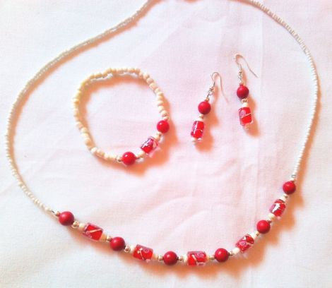 Set cercei bratara si colier Red Rose