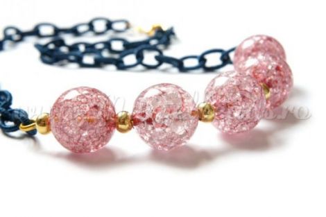Colier Margele Crackle Acrilice Roz