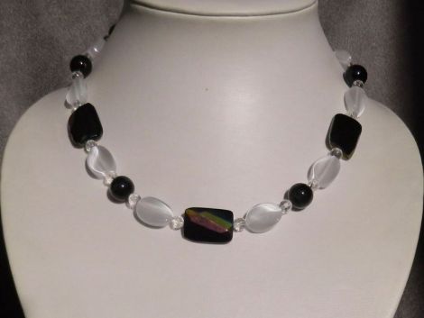 Colier mix de obsidian opalit si ochi de soim