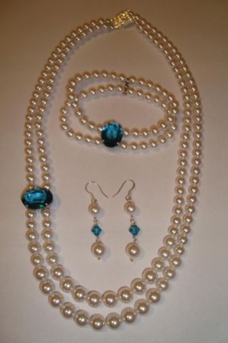 Set argint cu cristale si perle Swarovski