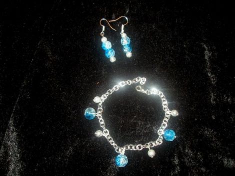 Set margele crackle din sticla bleu