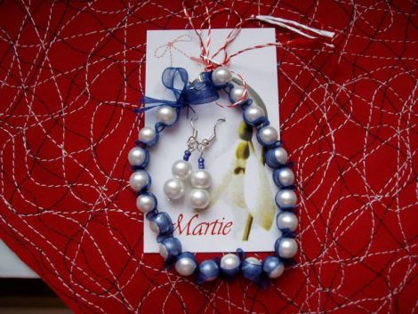 Set-bratara+cercei perle si organza