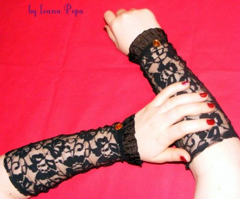 Manusi negre din dantela Gothic lolita