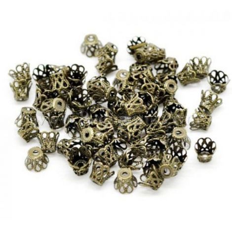 10BUC  CAPACELE BRONZ CONICE FILIGRANATE 7x9MM