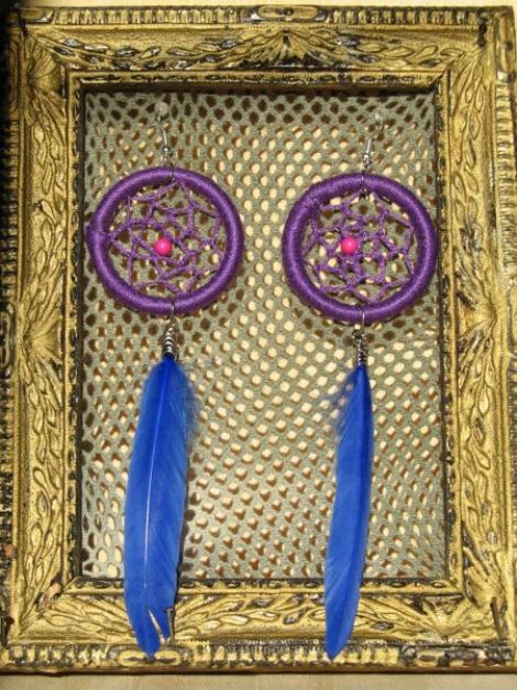 Cercei dreamcatcher mov cu albastru