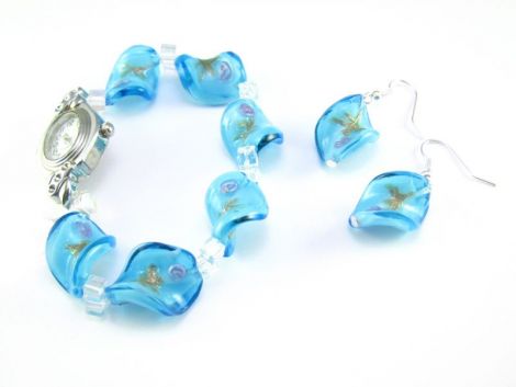 Set bratara elastica lampwork cu ceas si cercei
