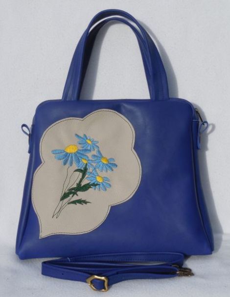 poseta de piele naturala Blue Flowers