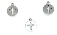 CHARM ARGINTIU DECUPAT CU CRUCE 18MM