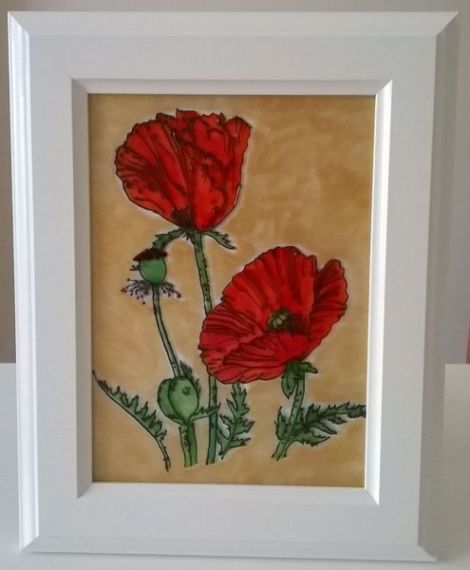 Pictura sticla cu maci