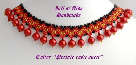 Colier Perlute rosii aurii