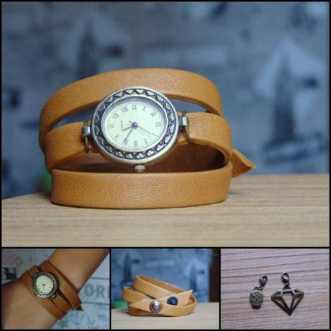 LaLupa Ceas Antic Vintage Piele Naturala Maro 2