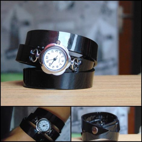 LaLupa Ceas Antic Vintage Piele Naturala Negru