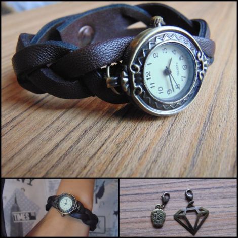 LaLupa Ceas Antic Vintage Piele Naturala Maro Impl
