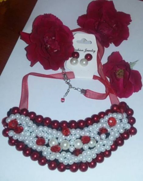 Colier din perle de sticla elegant + cercei cadou