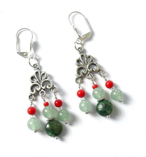 Cercei coral si Emerald Stone