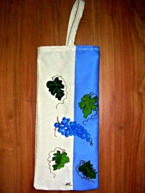 Punga din panza pentru sticle de vin pictata manua