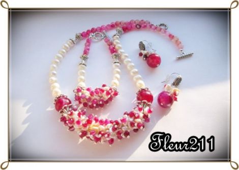 Set- agate fucsia si perle albe de cultura