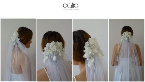 Voal de mireasa ivory flori handmade