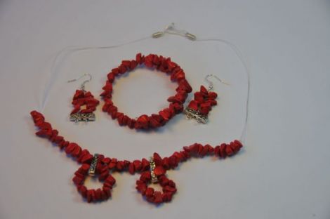 Set margelute rosii-colier, bratara, cercei