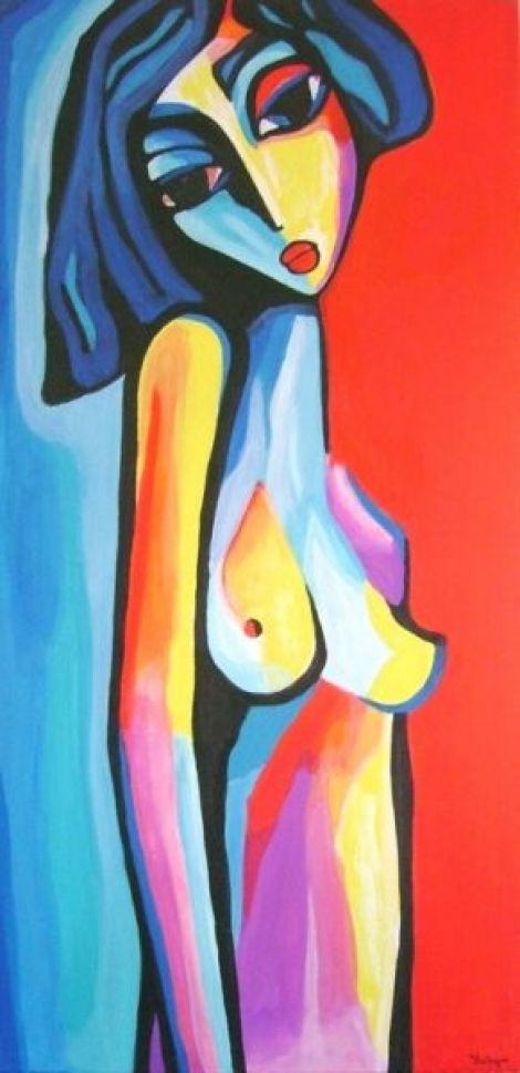 Pictura Abstract " Nude pe rosu si albastru"