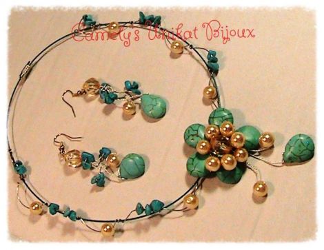 SET floral cu Turcoaz si perle Swarovski