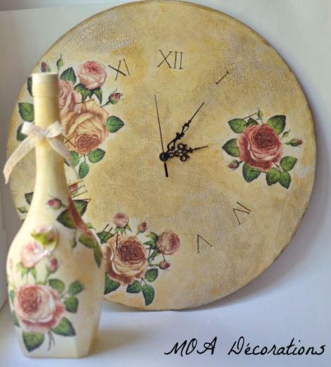 Ceas de perete si sticla "Vintage roses"