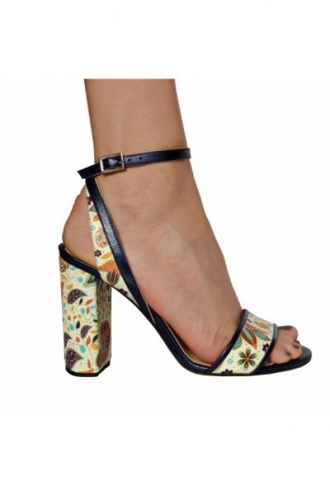 Sandale dama piele cu motive florale