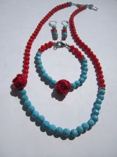 Set- coral rosu si turqoise bleu