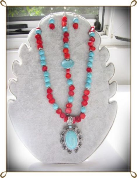 Set- coral rosu si turqoise bleu