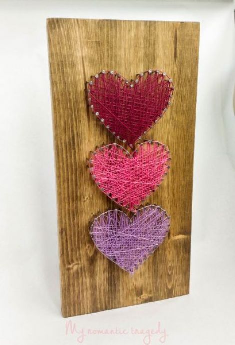 Tablou decorativ 3Hearts String Art