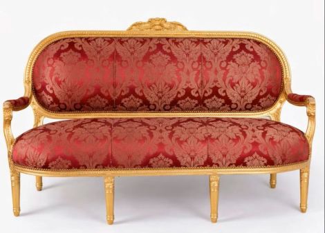 Sofa Madame Pompadour din lemn masiv auriu