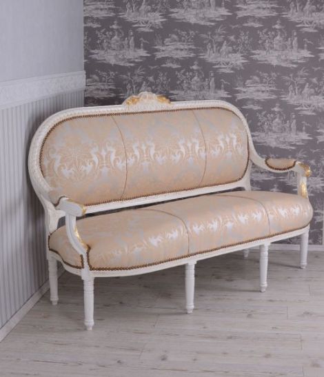 Sofa Madame Pompadour din lemn masiv grej cu tapit