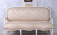 Sofa Madame Pompadour din lemn masiv grej cu tapit