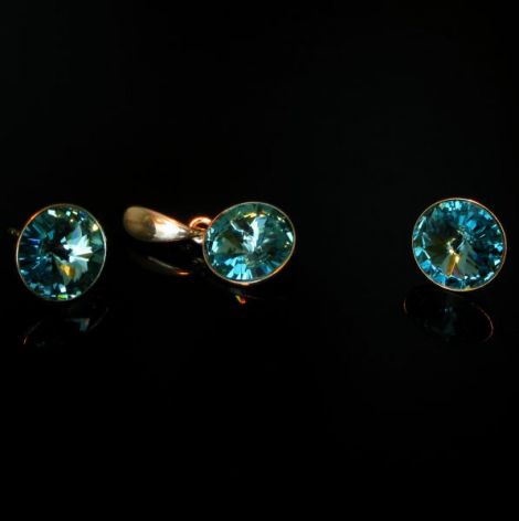 Set Swarovski Cercei Si Pandantiv Inima Aquamarine