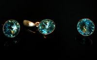 Set Swarovski Cercei Si Pandantiv Inima Aquamarine