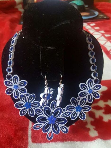 Set colier si cercei Quilling Albastru Marin 