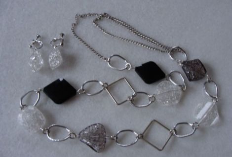 Set margele crackle cu cercei clipsuri