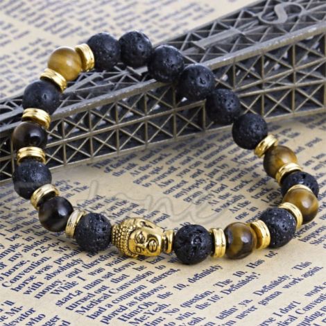 Bratara Gorebi Lava Stone Buddha Gold