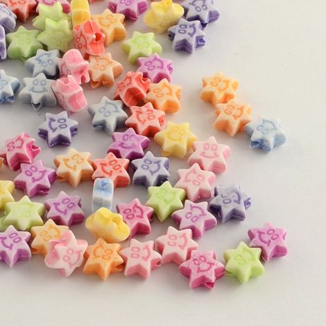 100buc Margele acril star with smile face