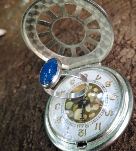 Inel Handmade Agata Naturala Albastra si ag.925