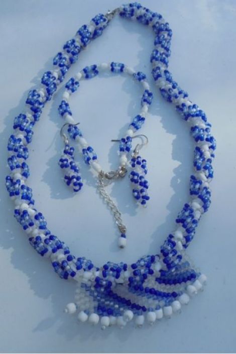 Set etno blu colier bratara cercei