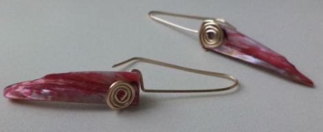cercei din sarma  colt de sidef - pink earrings