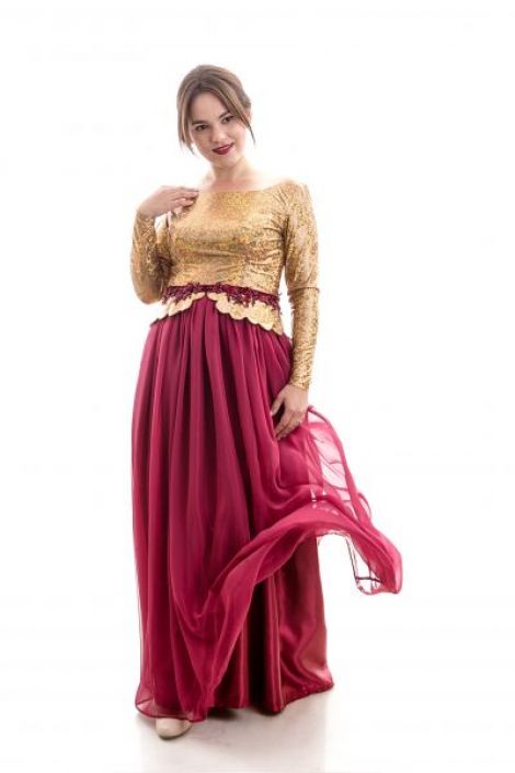 Rochie de seara auriu cu burgundy