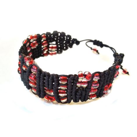 Bratara macrame unicat NegruRosu