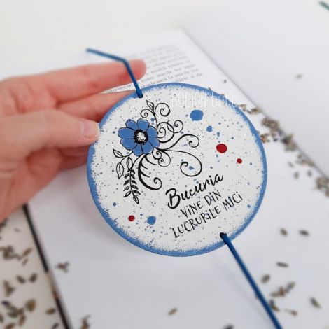 Semn de carte pictat personalizat cu mesaj flori