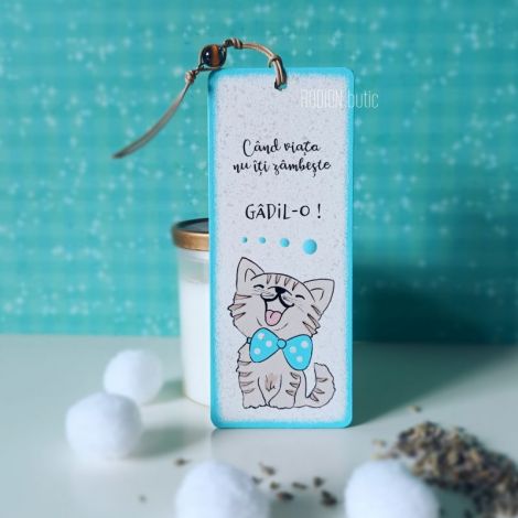 Semn de carte pictat pisicuta personalizat cu text