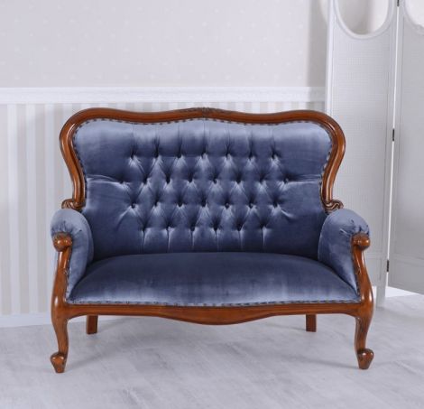 SOFA EMPIRE DIN LEMN MAHON CU TAPITERIE ALBASTRA