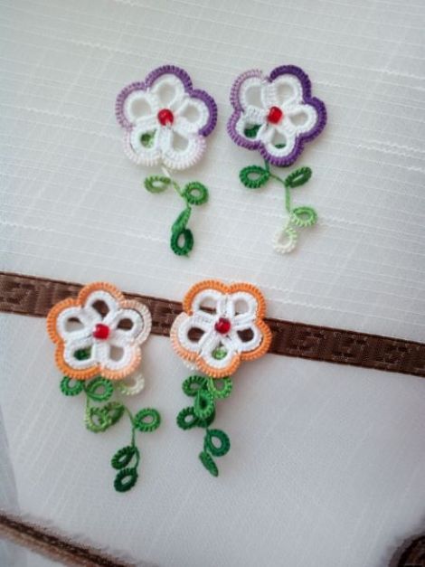 Cercei broderie tatting flori