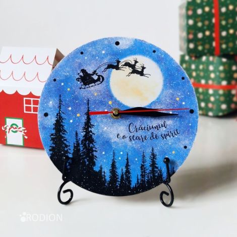 Ceas personalizat Craciun handmade pictat manual