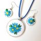 Set brodat flori albastre